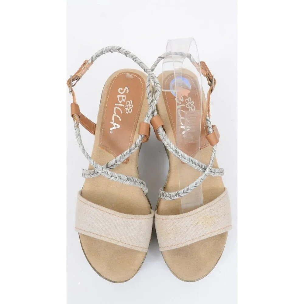 Sbicca Lunetta Metallic Braid Sandal Wedge Platform Heel Women's Size 8 Vacation